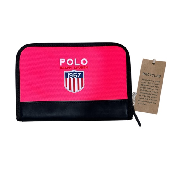 NWT Polo Ralph Lauren Pink and Black Zip Pouch - Picture 1 of 3